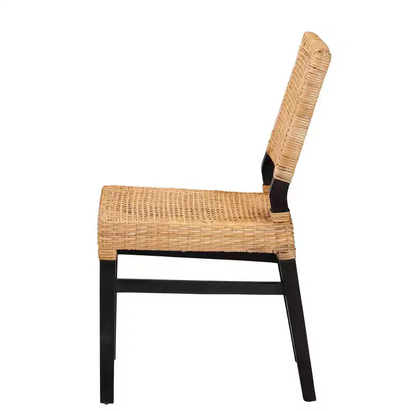 Chaise de salle à manger en rotin naturel brun et bois d'acajou brun expresso Lesia Modern Bohemian bali & pari