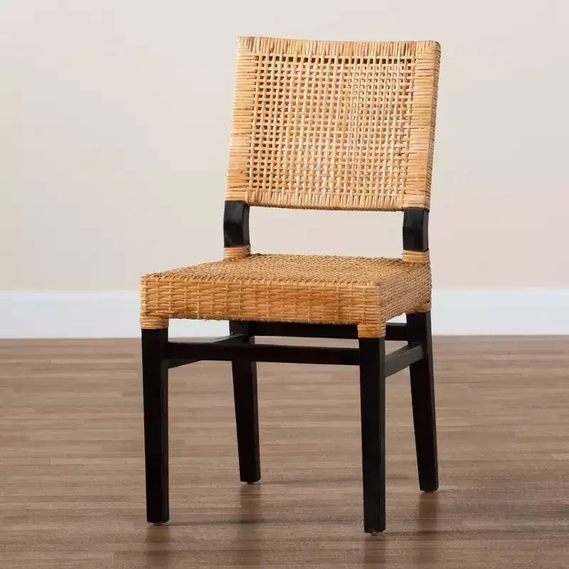 Chaise de salle à manger en rotin naturel brun et bois d'acajou brun expresso Lesia Modern Bohemian bali & pari