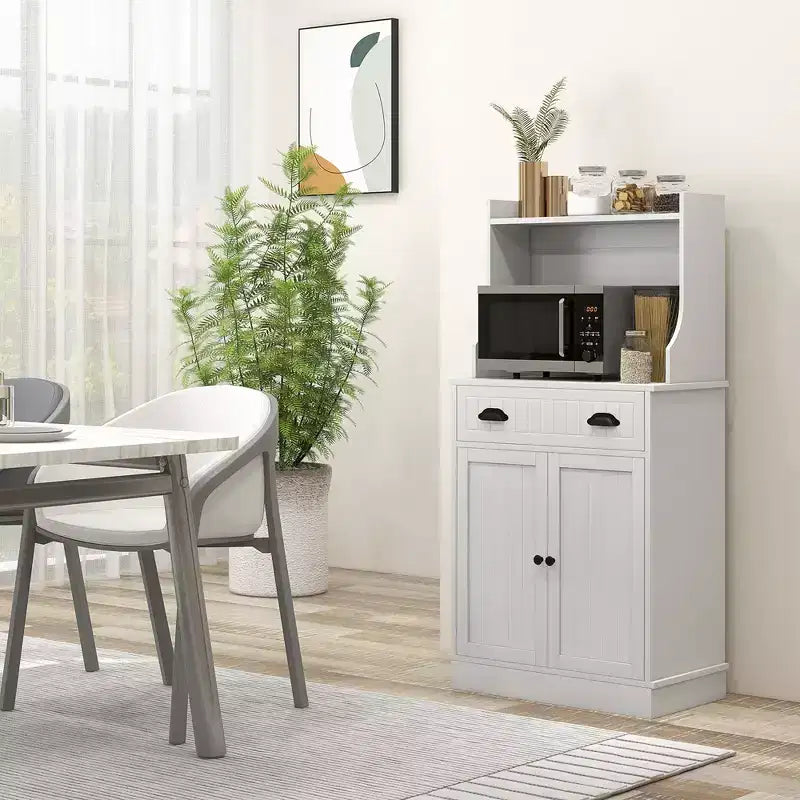 Meuble de cuisine HOMCOM avec tiroir, placard à double porte et étagère réglable, buffet avec armoire haute et trou pour câbles, blanc