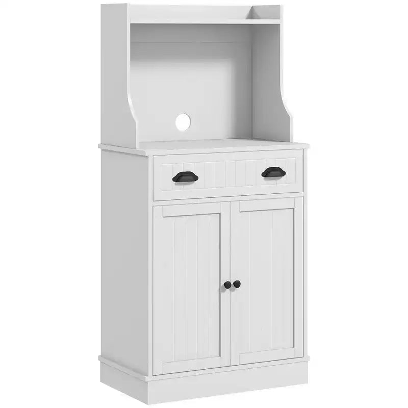 Meuble de cuisine HOMCOM avec tiroir, placard à double porte et étagère réglable, buffet avec armoire haute et trou pour câbles, blanc