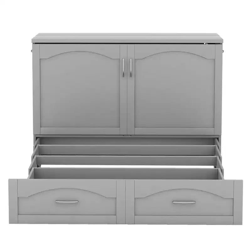 Lit escamotable Whisen avec structure de poulie, se plie dans une armoire avec tiroir et ports USB