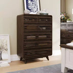 Commode haute SOLACE FURNITURE à 6 tiroirs, commodes avec grille et design incurvé