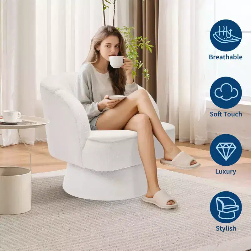 Fauteuil d'appoint pivotant moderne avec dossier rayé et coussin moelleux - Chaise longue ronde rembourrée