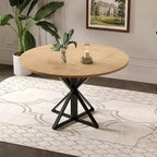 Table de salle à manger ronde de 120 cm pour 4 personnes, tables de cuisine en bois avec pied en métal et plateau en 4 parties, peu encombrante, table de dîner circulaire pour la maison