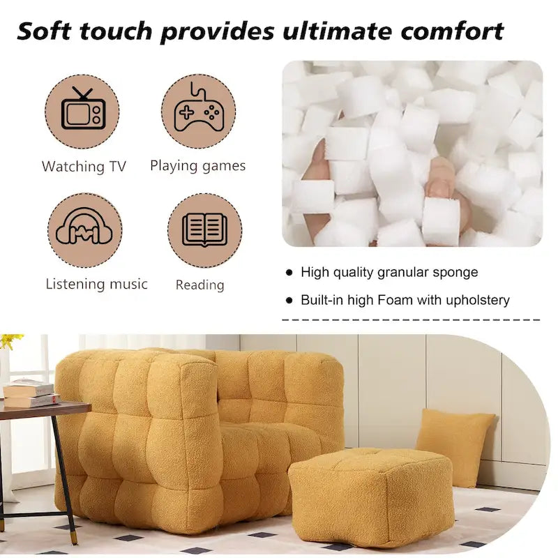 HOMEFUN Fauteuil d'appoint moderne capitonné en tissu bouclé avec ottoman