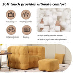 HOMEFUN Fauteuil d'appoint moderne capitonné en tissu bouclé avec ottoman