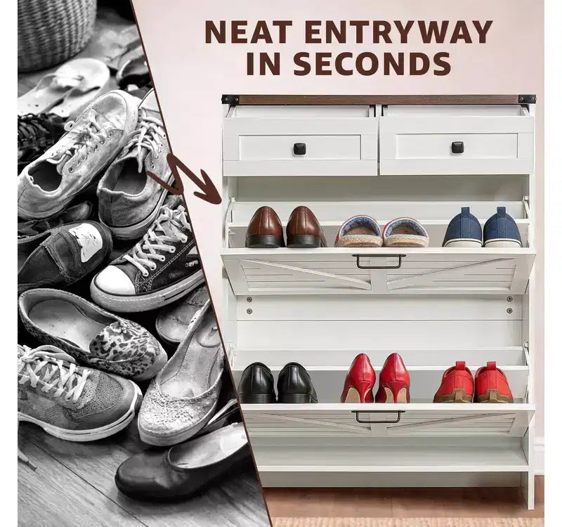 Meuble à Chaussures Mince de Ferme Home Imports Emporium avec Tiroirs Rabattables Meuble de Rangement à Chaussures Étroit pour Entrée avec 2 Tiroirs de Rangement