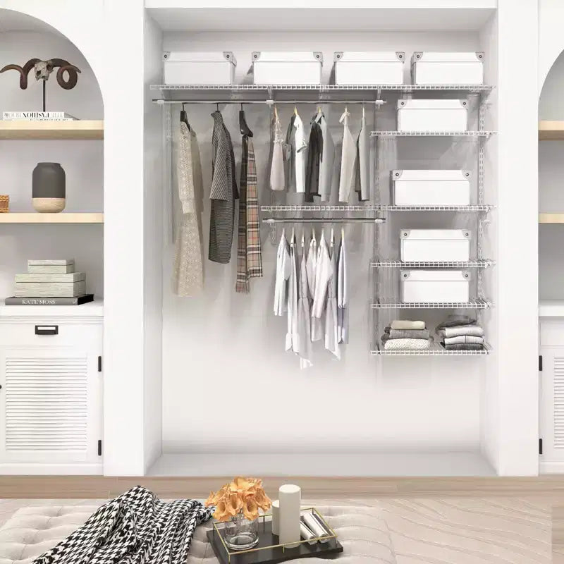 Kit organisateur de placard Costway personnalisé 1,2 à 1,8 m Système de placard mural avec tringle Blanc/Gris