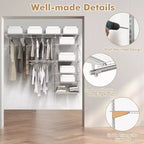 Kit organisateur de placard Costway personnalisé 1,2 à 1,8 m Système de placard mural avec tringle Blanc/Gris