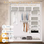 Kit organisateur de placard Costway personnalisé 1,2 à 1,8 m Système de placard mural avec tringle Blanc/Gris