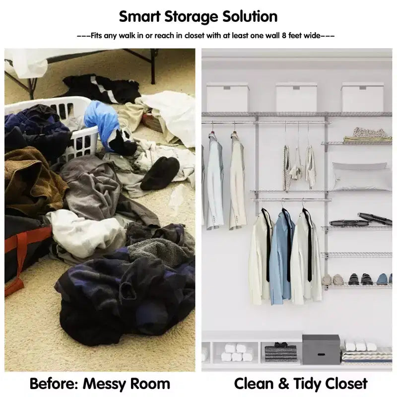 Kit organisateur de placard Costway personnalisé 1,2 à 1,8 m Système de placard mural avec tringle Blanc/Gris