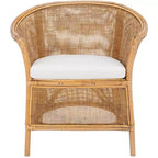 Jessica Rattan Accent Chair W/ Cushion - ACH6519A - White/Honey Brown Wash - Safavieh