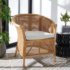 Fauteuil d'appoint Jessica en rotin avec coussin - ACH6519A - Blanc/Brun Miel Lavé - Safavieh