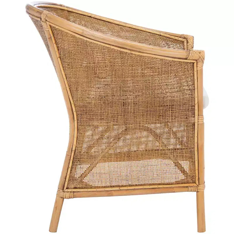 Fauteuil d'appoint Jessica en rotin avec coussin - ACH6519A - Blanc/Brun Miel Lavé - Safavieh