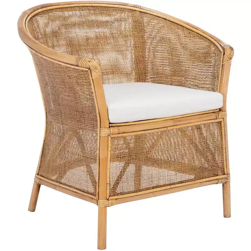 Fauteuil d'appoint Jessica en rotin avec coussin - ACH6519A - Blanc/Brun Miel Lavé - Safavieh