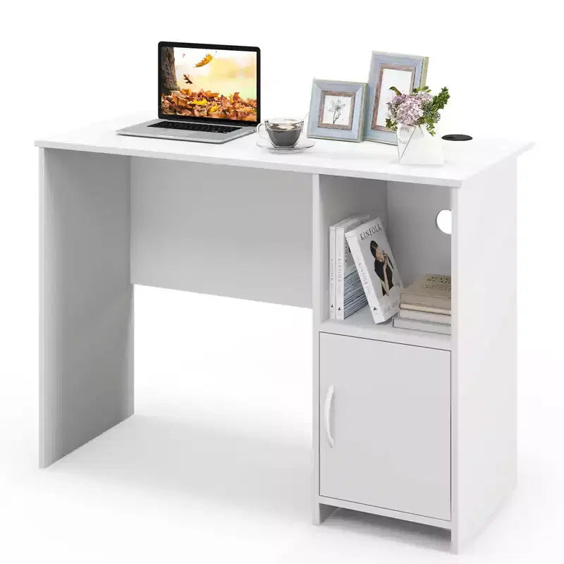 Costway Bureau d'ordinateur moderne avec armoire Trous pour câbles et étagère ouverte pour la maison et le bureau