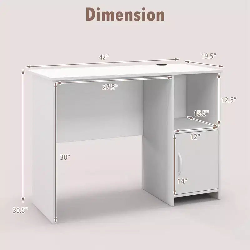 Costway Bureau d'ordinateur moderne avec armoire Trous pour câbles et étagère ouverte pour la maison et le bureau
