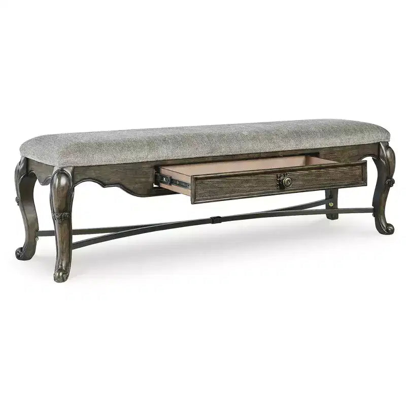 Banc de salle à manger Maylee 63 de Signature Design by Ashley, brun foncé avec tiroir de rangement et siège coussiné