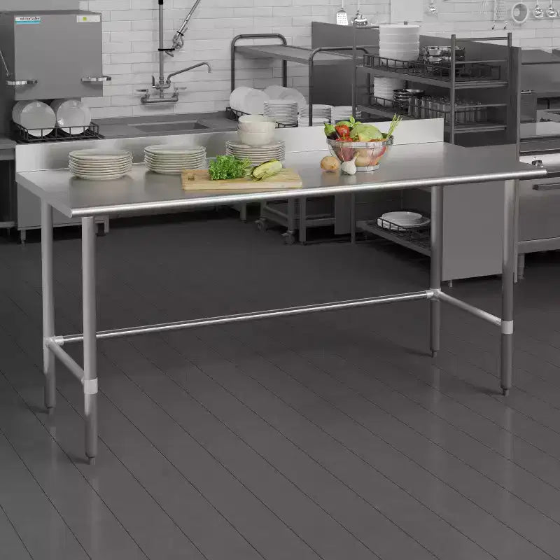 Table de préparation et de travail de cuisine Flash Furniture Reese en acier inoxydable 430 de calibre 18, de qualité commerciale, certifiée NSF, avec base ouverte et dosseret de 4 po
