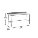 Table de préparation et de travail de cuisine Flash Furniture Reese en acier inoxydable 430 de calibre 18, de qualité commerciale, certifiée NSF, avec base ouverte et dosseret de 4 po
