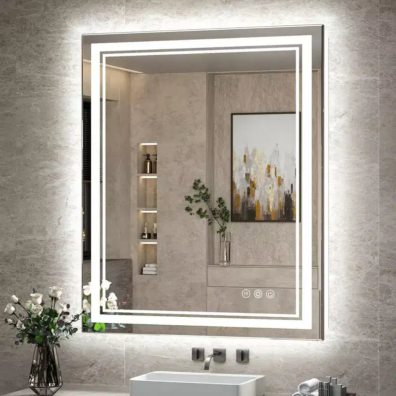 Keonjinn Miroir de salle de bain rond à LED avec cadre en métal, rétroéclairé, 3 températures de couleur, intensité variable, anti-buée