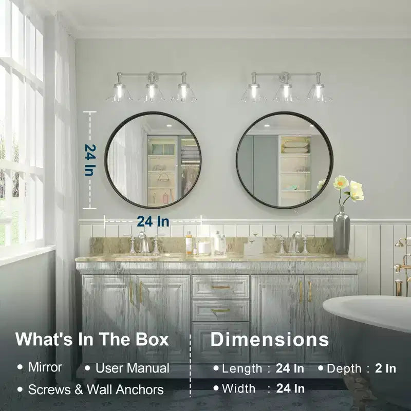 Keonjinn Miroir de salle de bain rond à LED avec cadre en métal, rétroéclairé, 3 températures de couleur, intensité variable, anti-buée