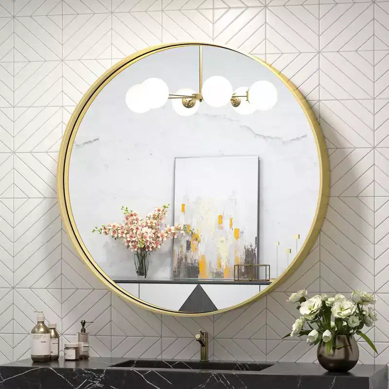Keonjinn Miroir de salle de bain rond à LED avec cadre en métal, rétroéclairé, 3 températures de couleur, intensité variable, anti-buée