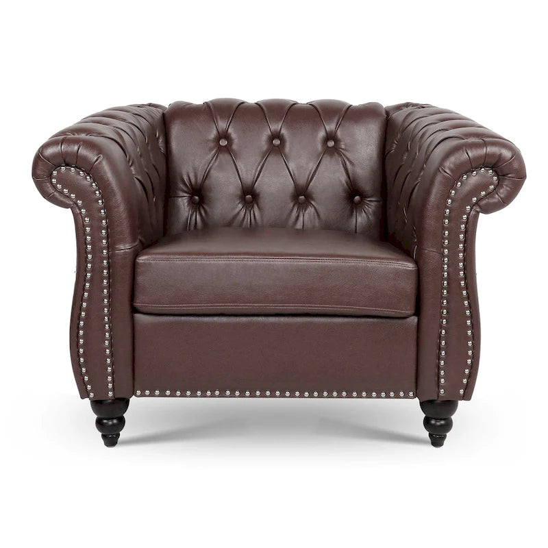 Fauteuil d'appoint capitonné en similicuir marron foncé pour 1 personne