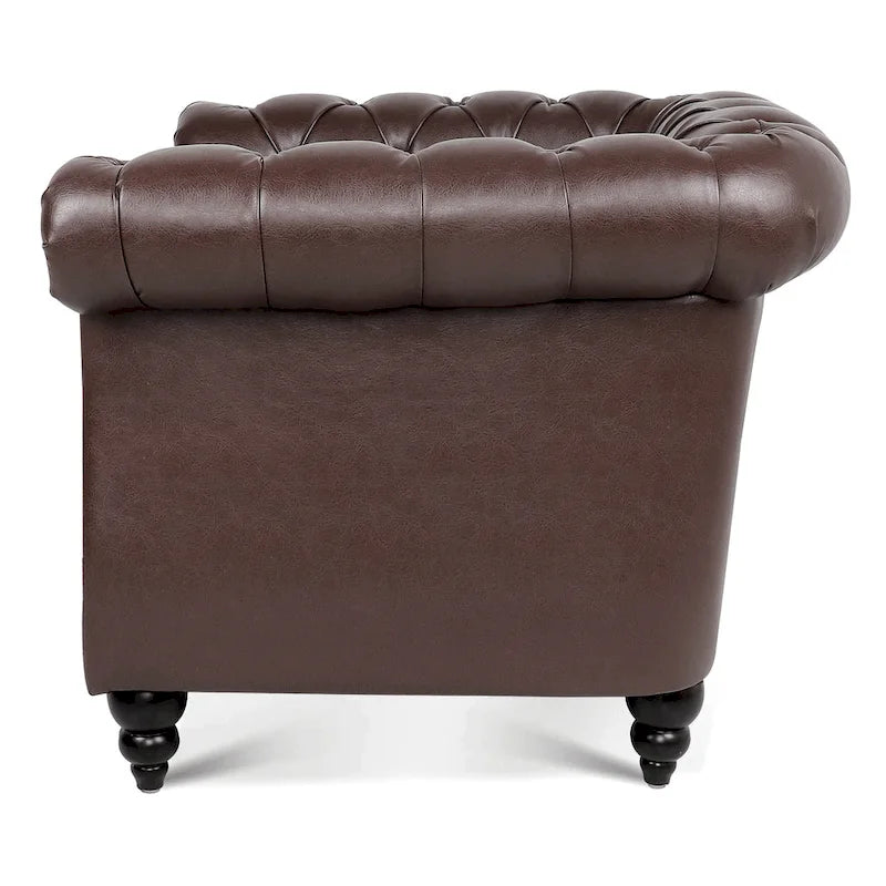 Fauteuil d'appoint capitonné en similicuir marron foncé pour 1 personne