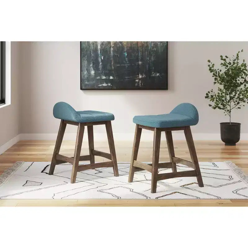 Tabouret de bar rembourré avec coussin en mousse Lyncott de Signature Design by Ashley, hauteur comptoir, lot de 2, bleu