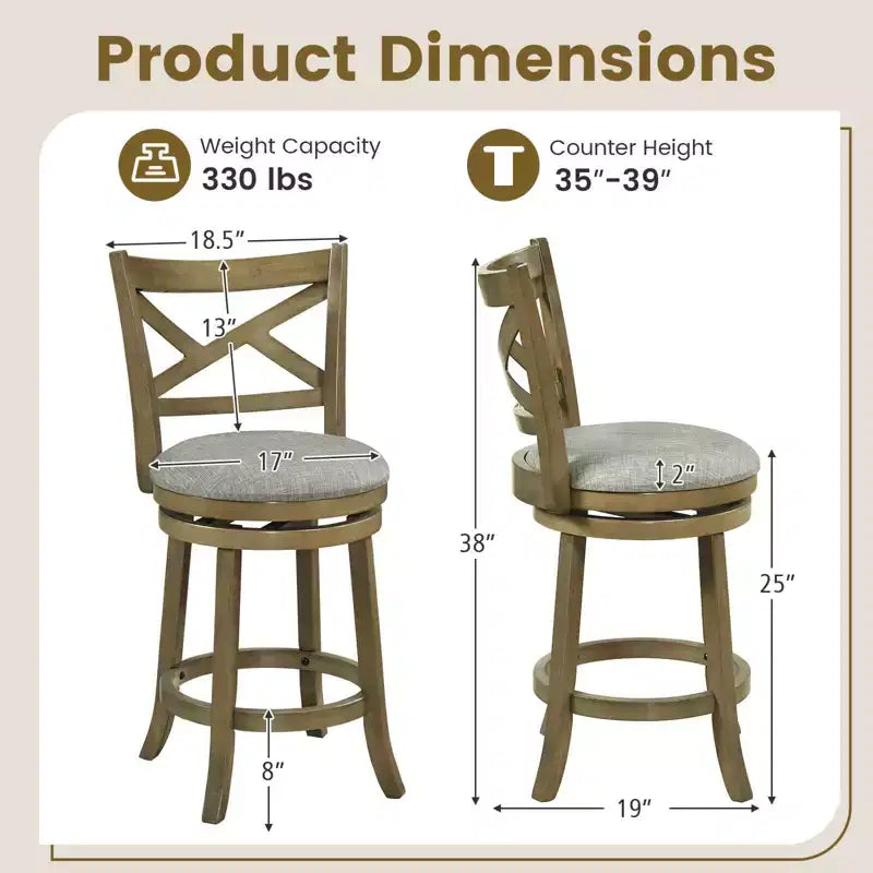 Tabourets de bar pivotants Costway, lot de 2 ou 4, tabourets de bar à hauteur de comptoir de 63,5 cm avec dossiers pour cuisine