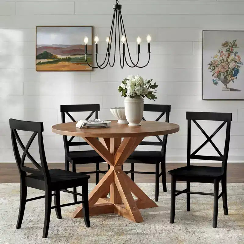 Ensemble repas rond 5 pièces Crenshaw couleur bois flotté - Buylateral
