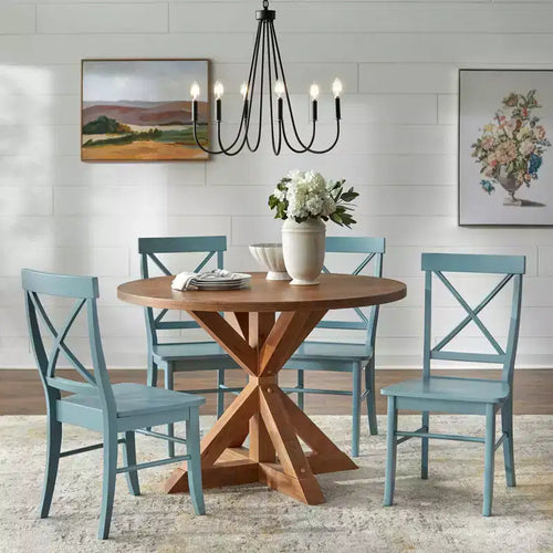 Ensemble repas rond 5 pièces Crenshaw couleur bois flotté - Buylateral