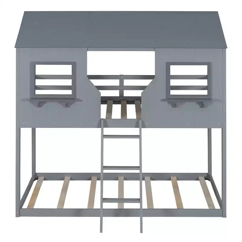 Lit superposé Luxystar de style cabane avec toit et fenêtre