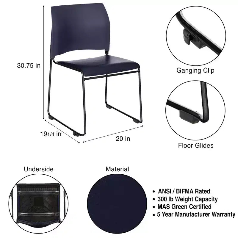 Chaise empilable en vinyle collection Jody, paquet de 4, par Hampden Furnishings