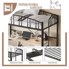 Lit mezzanine double moderne en métal, peu encombrant, usage intensif, garde-corps arqué, échelle de sécurité, sommier tapissier non requis – Noir mat ou gris