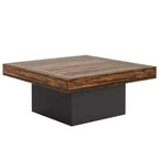 Table basse carrée, table basse de salon rustique en bois avec éclairage LED