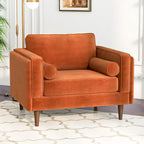 Fauteuil Flavia Mid-Century Modern en velours avec coussin de dossier