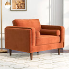 Fauteuil Flavia Mid-Century Modern en velours avec coussin de dossier