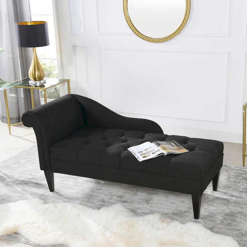 Chaise longue capitonnée à accoudoirs roulés du milieu du siècle, 64 po