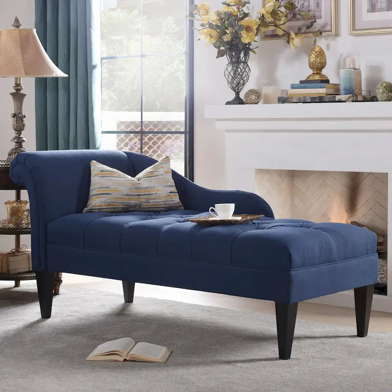 Chaise longue capitonnée à accoudoirs roulés du milieu du siècle, 64 po