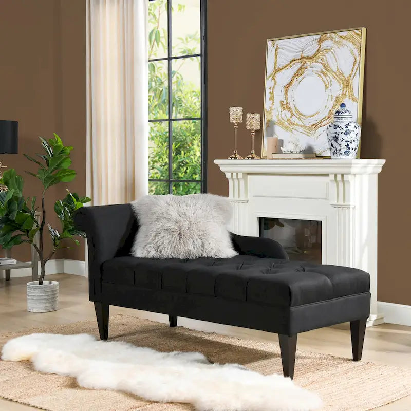 Chaise longue capitonnée à accoudoirs roulés du milieu du siècle, 64 po