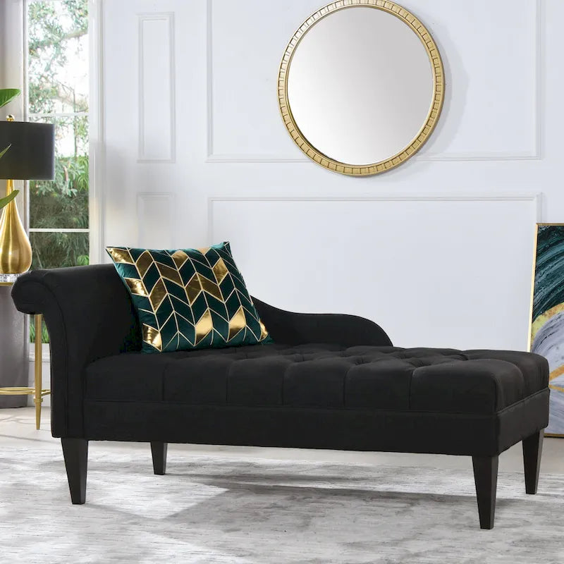 Chaise longue capitonnée à accoudoirs roulés du milieu du siècle, 64 po