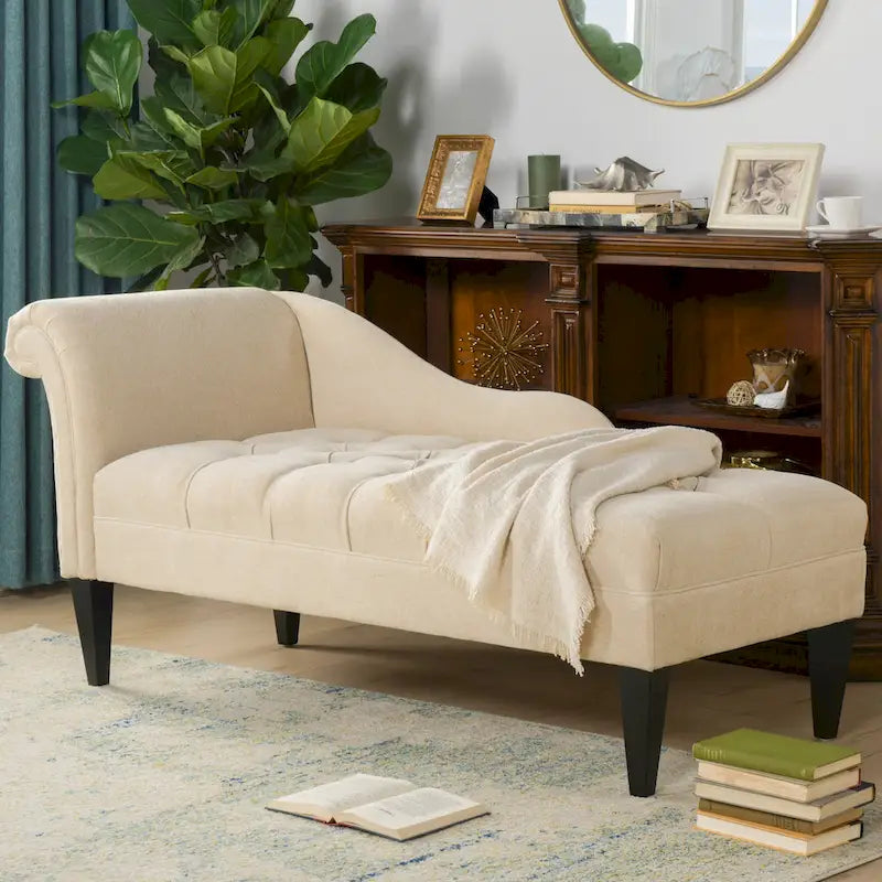 Chaise longue capitonnée à accoudoirs roulés du milieu du siècle, 64 po
