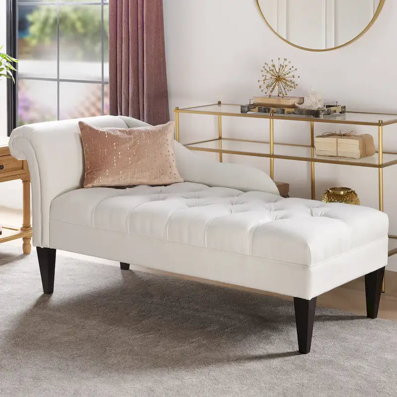 Chaise longue capitonnée à accoudoirs roulés du milieu du siècle, 64 po