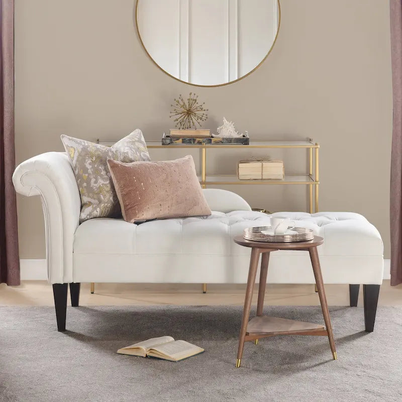 Chaise longue capitonnée à accoudoirs roulés du milieu du siècle, 64 po