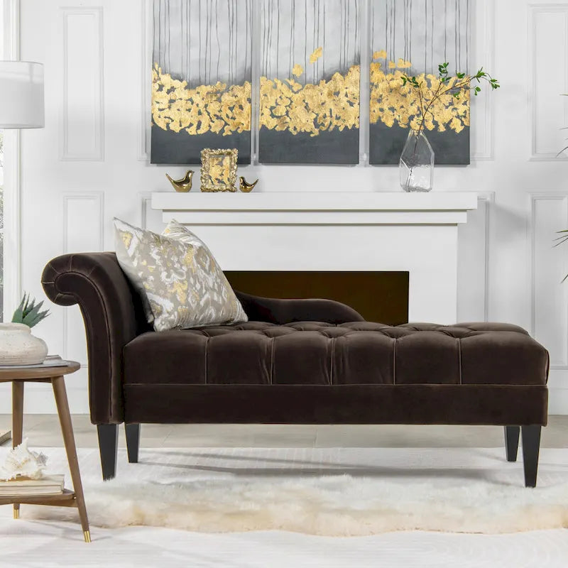 Chaise longue capitonnée à accoudoirs roulés du milieu du siècle, 64 po