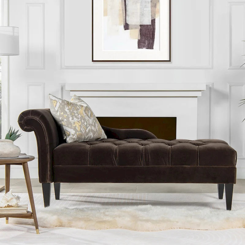 Chaise longue capitonnée à accoudoirs roulés du milieu du siècle, 64 po