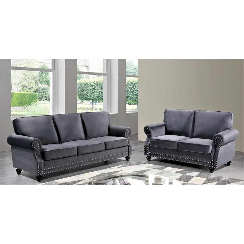 Ensemble 2 pièces Suffolk Velvet Clouté – Canapé 2 places et canapé 3 places