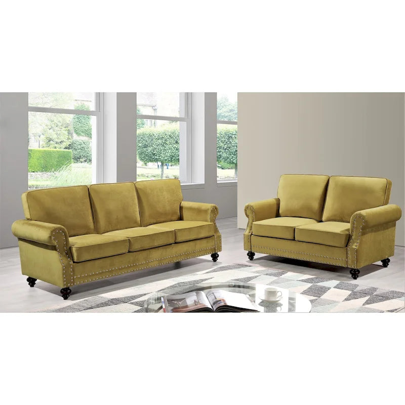 Ensemble 2 pièces Suffolk Velvet Clouté – Canapé 2 places et canapé 3 places
